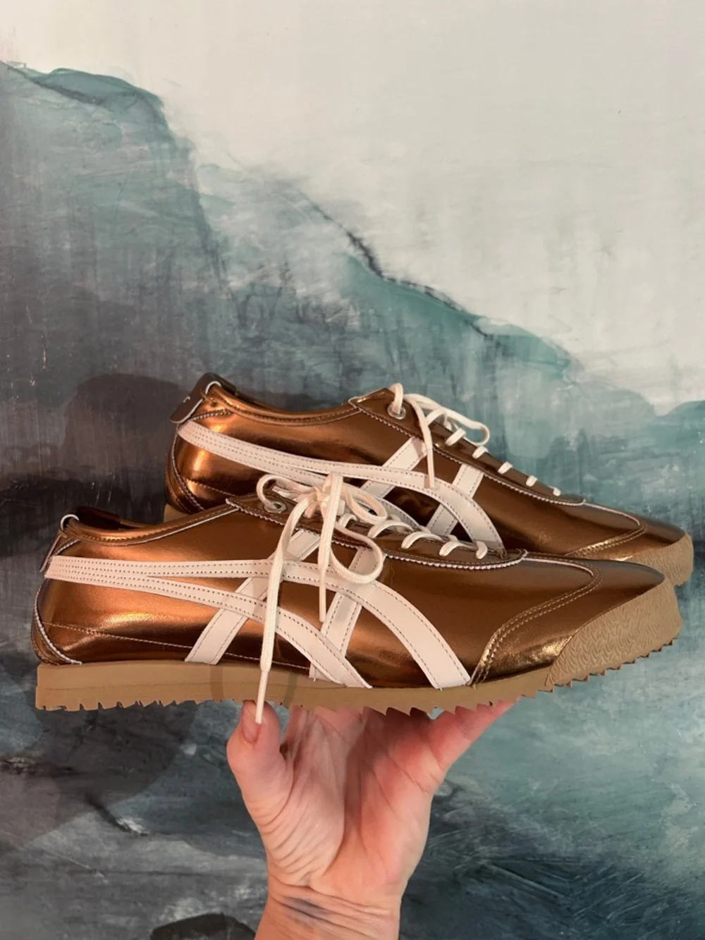 Brand New Onitsuka Metallic Bronze and Cream Sneakers - Picture 1 of 8